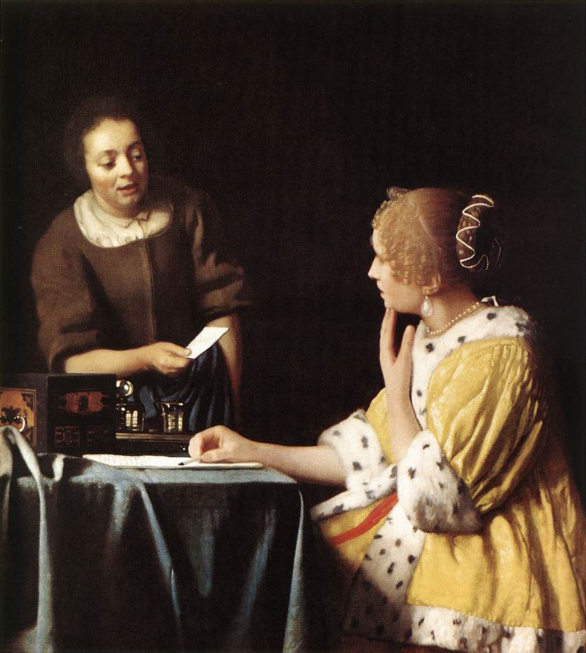 Lady with Her Maidservant Holding a Letter wetr